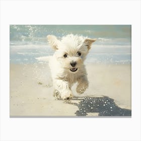 Puppy Running On The Beach 1 Canvas Print