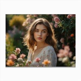 Portrait Of A Girl In Flowers Canvas Print