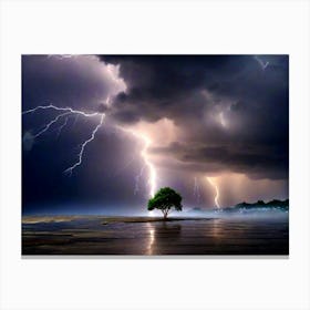 Lightning Over A Tree Canvas Print