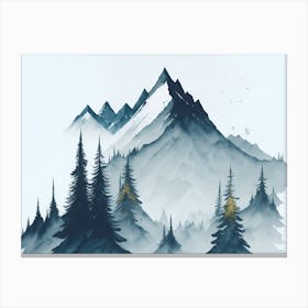 Mountain And Forest In Minimalist Watercolor Horizontal Composition 382 Canvas Print