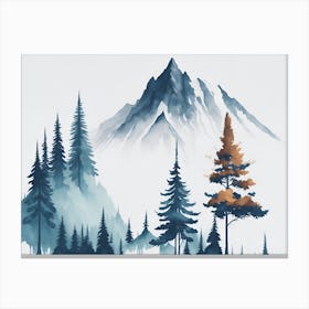 Mountain And Forest In Minimalist Watercolor Horizontal Composition 434 Canvas Print