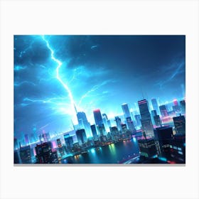 Lightning Over City Canvas Print
