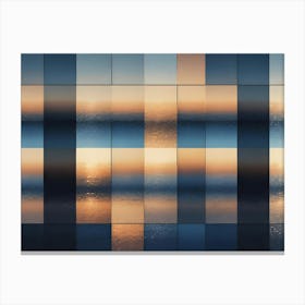 Abstract Background With A Repeating Pattern Of Vertical Rectangles In Shades Of Blue, Orange, And Gray Canvas Print