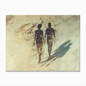 Two People Walking In The Sand Canvas Print