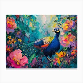 Peacock In The Garden 1 Canvas Print