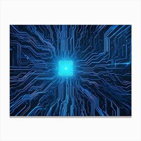 Abstract Image Of A Glowing Blue Circuit Board With Lines Converging To A Central Point, Resembling A Digital Space Or A Network Canvas Print