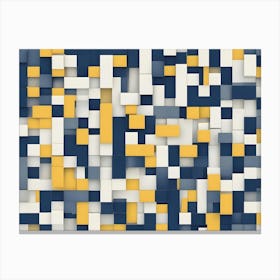 Abstract Image Of A Grid Of Squares In Shades Of Blue, White, And Yellow, Creating A 3d Effect Canvas Print