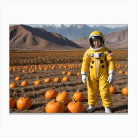 Smiling Astronaut Child In A Pumpkin Patch 3 Canvas Print