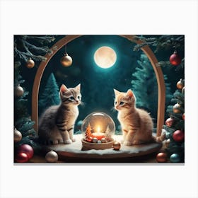 Christmas Kittens under Moonlight Sky Canvas Print