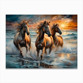 Horses At The Beach - Ai Canvas Print