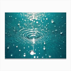 A Water Drop Falls Into A Turquoise Pool, Creating A Beautiful Ripple Effect And Splashing Droplets Canvas Print