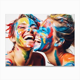 Two Girls With Paint On Their Faces Canvas Print
