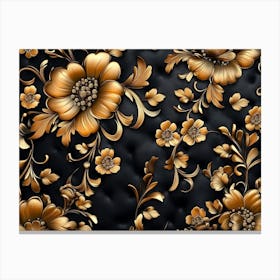 Golden Floral Background, Luxury Floral Damask With Flowers Golden And Black Elegant Leather Base Painting Canvas Print