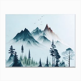 Mountain And Forest In Minimalist Watercolor Horizontal Composition 402 Canvas Print