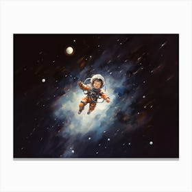 Young Astronaut Spacewalking Oil Painting Style Canvas Print