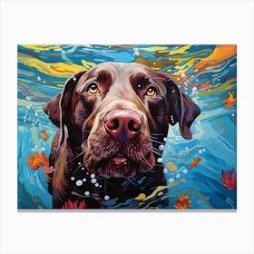Chocolate Lab Labrador Dog Swimming In The Sea Canvas Print