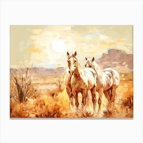 Horses Painting In Arizona Desert, Usa, Landscape 1 Canvas Print