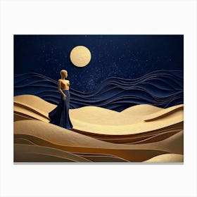 Woman Body Silhouette Standing On Golden Dunes Canvas Print