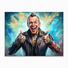 Happy Tattooed Man Giving Thumbs Up With A Bright Background 1 Canvas Print