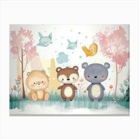 Kids Art With Animals And Pastel Colors 4 Canvas Print