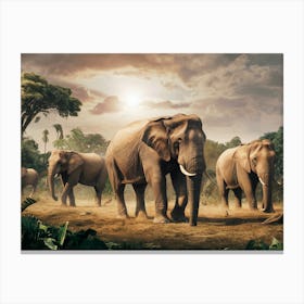 Elephants In The Jungle Canvas Print