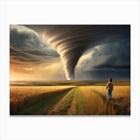 Boy Faces Tornado Storm Canvas Print