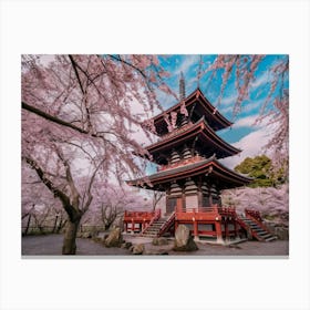 Pagoda among cherry blossoms Canvas Print