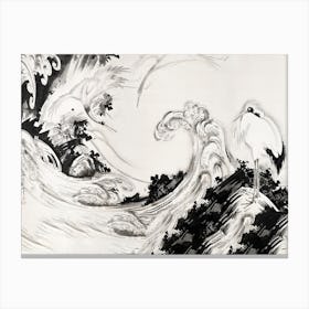 Japanese Cranes And Waves, Soga Shōhaku Canvas Print