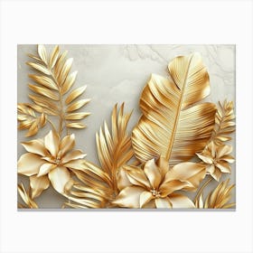 Gold Leaves On Marble Canvas Print