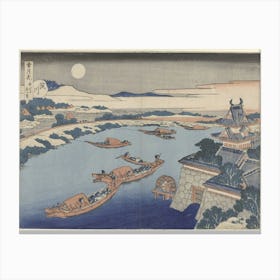 Moonlight On The Yodo River (Yodogawa), Katsushika Hokusai Canvas Print