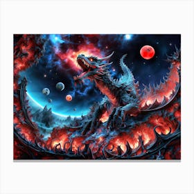 Majestic Dragon's Ascent from Blazing Mountainside in Distant Galaxy Canvas Print