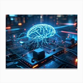 An Intricate Digital Brain Interface Intertwined With A Vast Ai Network Studying The Neural Connec (1) 2 Canvas Print