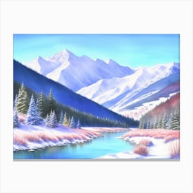 Picturesque Winter Scene with Mountain Views Canvas Print