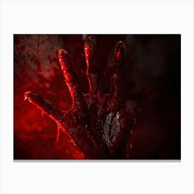 Creepy Texture Focused Close Up Of A Bloody Handprint Oozing Texture Macabre Shadows Accentuating (5) Canvas Print