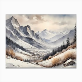 Vintage Muted Winter Mountain Landscape (29) 1 Canvas Print