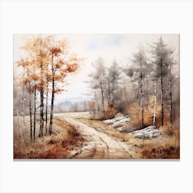 A Painting Of Country Road Through Woods In Autumn 73 Canvas Print