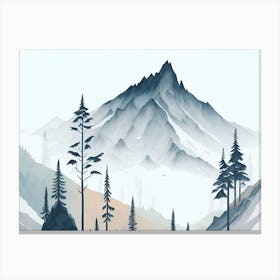 Mountain And Forest In Minimalist Watercolor Horizontal Composition 114 Canvas Print