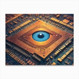 Blue Human Eye At The Center Of A Circuit Board 1 Canvas Print