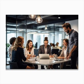 Energetic Team Of Adults Multi Cultural Melting Together In A Well Designed Modern Office Space B (1) Canvas Print