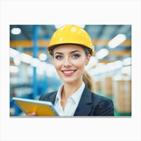 Factory Worker In Hard Hat 1 Canvas Print