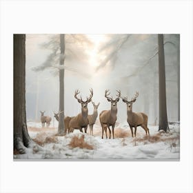 Deer In The Snow Paintings Art Print Canvas Print