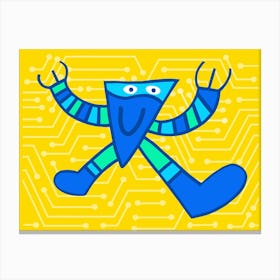 Blue Yellow Robot Canvas Print