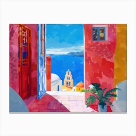 Santorini From The Window View Painting 2 Canvas Print
