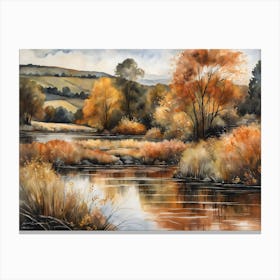 Autumn Pond Landscape Painting (31) Canvas Print