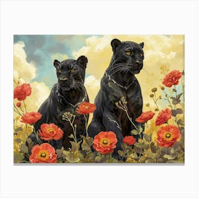 Floral Animal Illustration Black Panther 2 Canvas Print