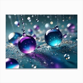 Close Up Photo Of Colorful Glass Orbs With Water Droplets, Creating A Sense Of Beauty And Wonder Canvas Print