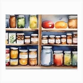 Pantry Jars and Jams Watercolor Painting Canvas Print