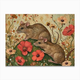 Floral Animal Illustration Rat 3 Canvas Print
