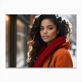 Beautiful African American Woman In Winter 3 Canvas Print