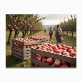 Crates Of Red Apples In An Orchard Canvas Print